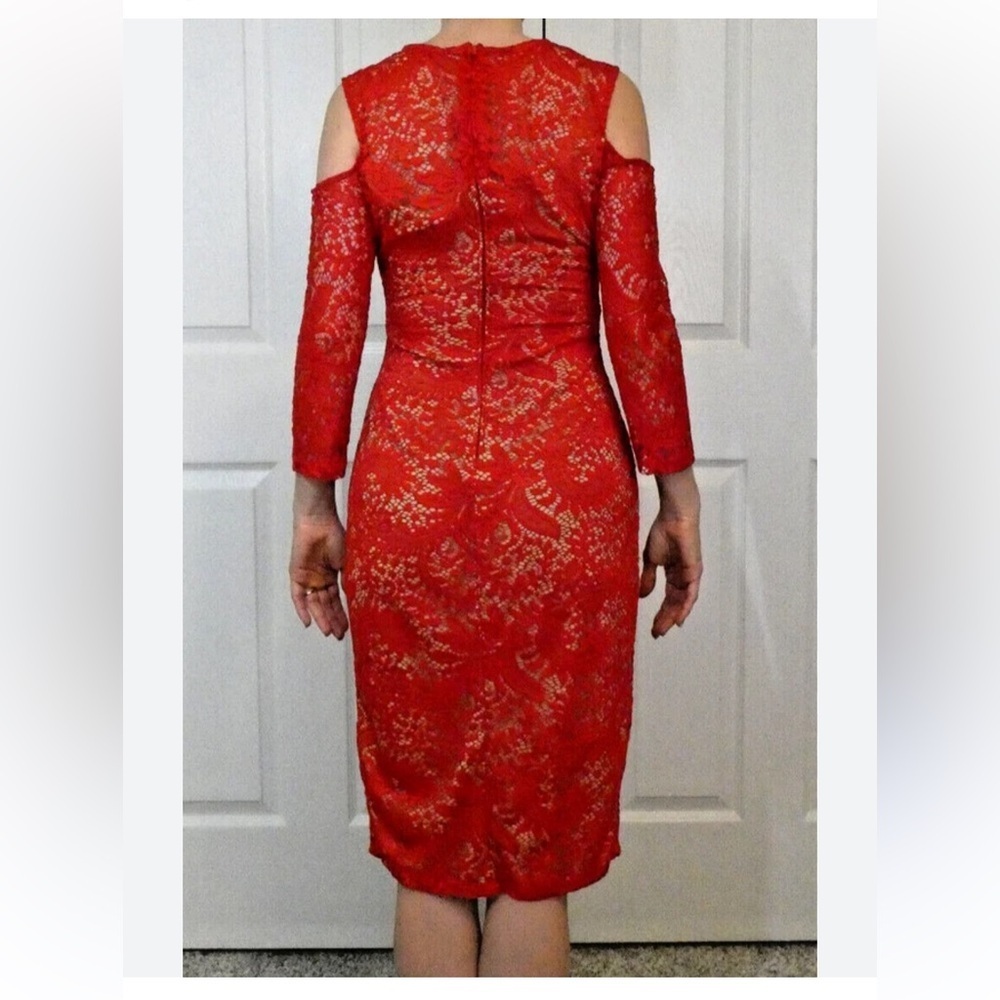 Bisou Bisou Red Long Sleeve Off-Shoulder Bodycon Dress - Picture 2 of 5